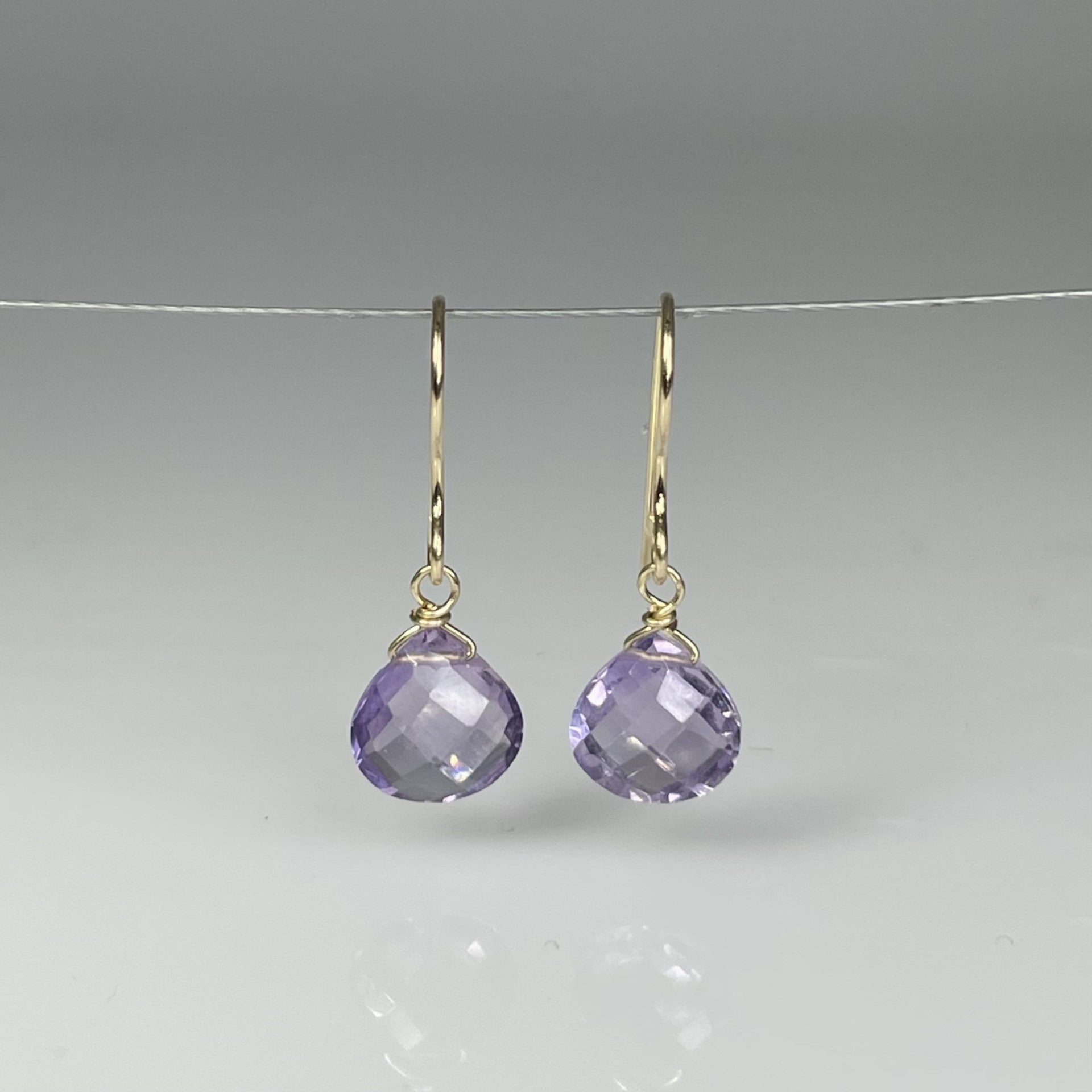 14K Yellow Gold Pink Amethyst Drop Earrings 8mm – KyleChanDesign