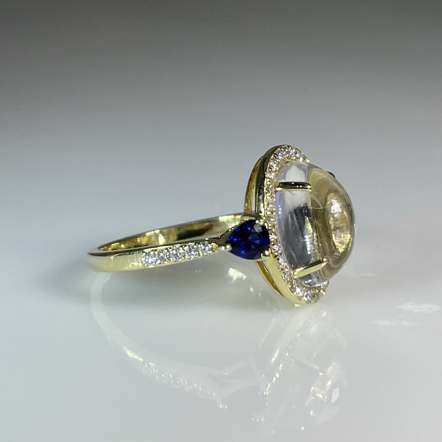 18K Yellow Gold Moonstone Sapphire and Diamond Ring 3.63/0.45/0.29ct