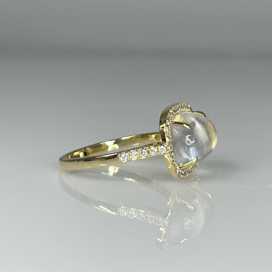 18K Yellow Gold Rainbow Moonstone Diamond Ring 4.58/0.31ct