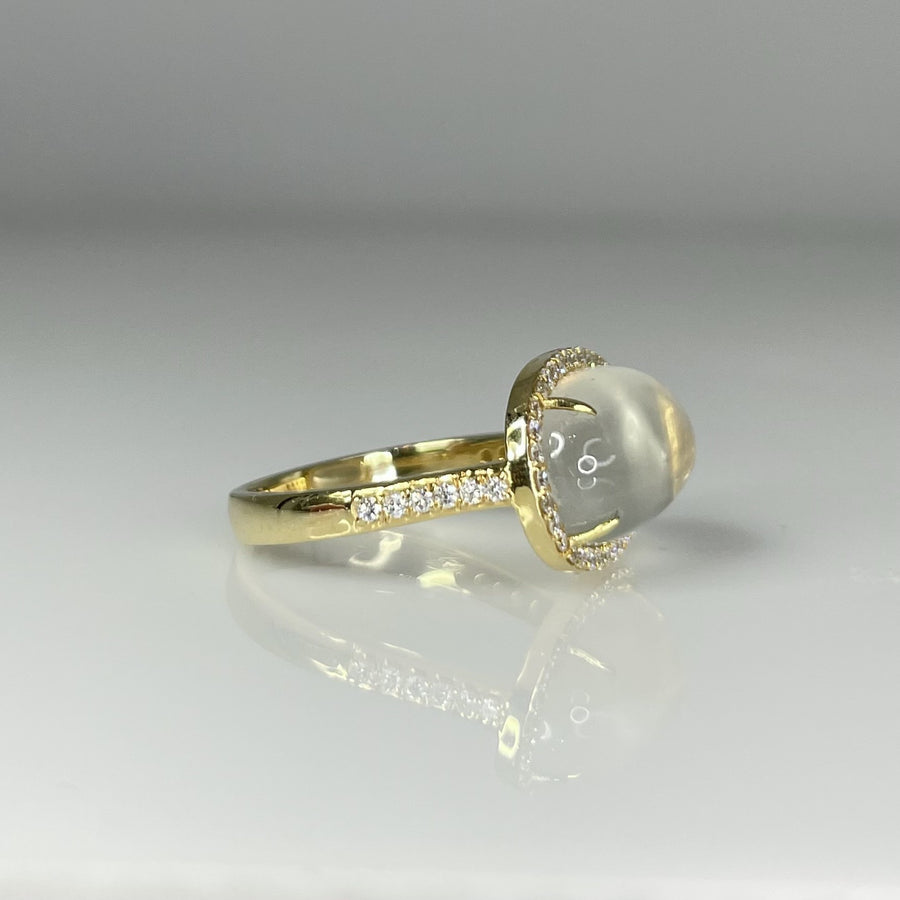 18K Yellow Gold Rainbow Moonstone Diamond Ring 5.55/0.29ct