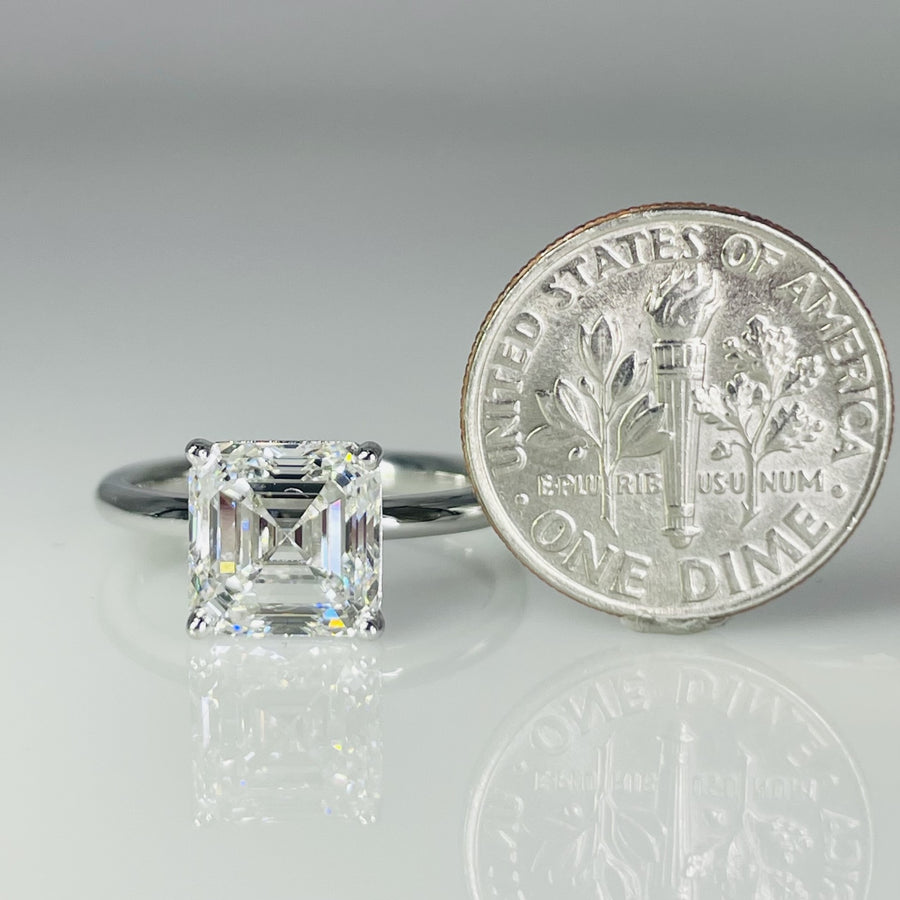 14K White Gold Asscher Cut Lab Grown Diamond Ring 3.05ct F/VS