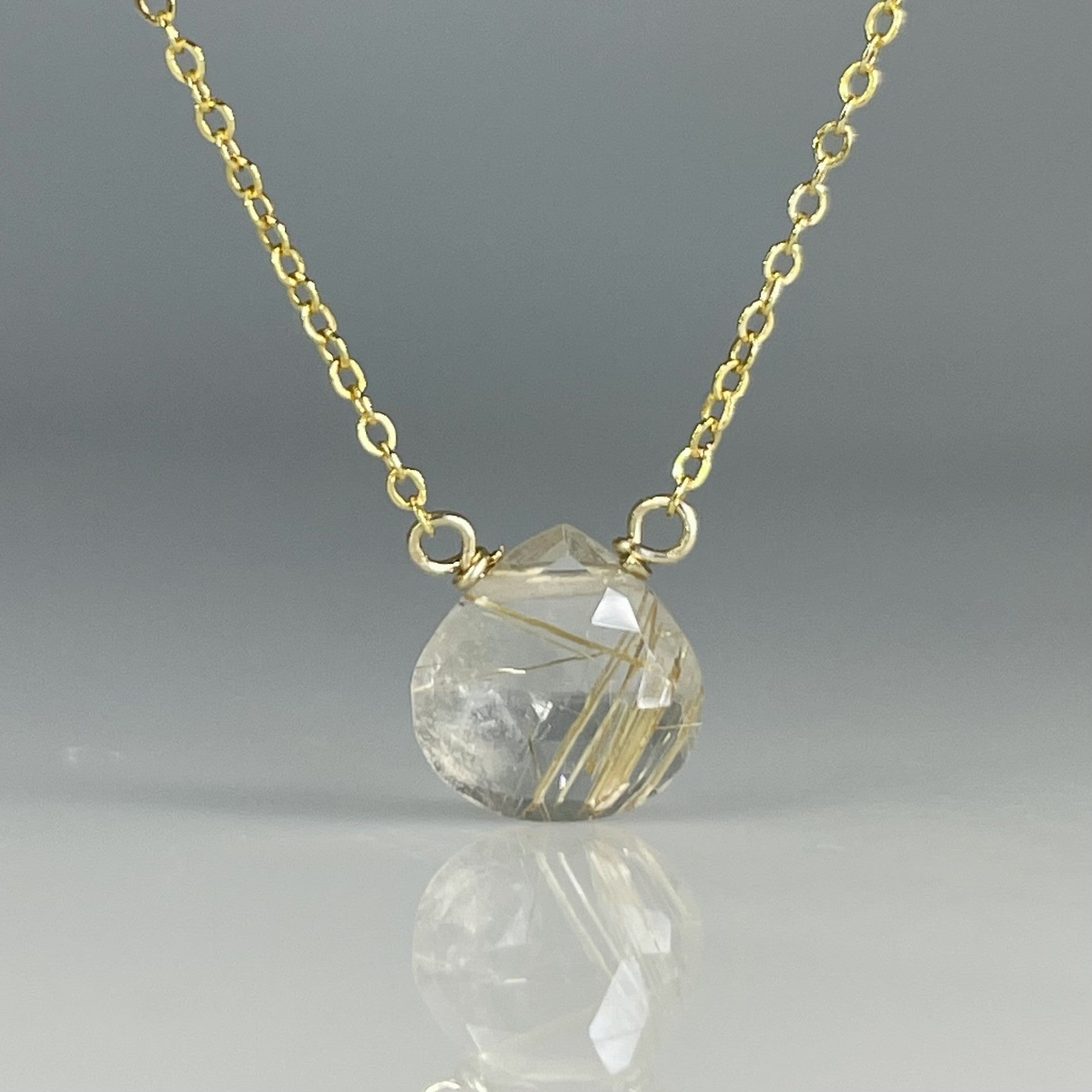 vin◯gold rutilated drop necklace◯silver Golden Rutilated Quartz Drop Necklace 8mm – KyleChanDesign