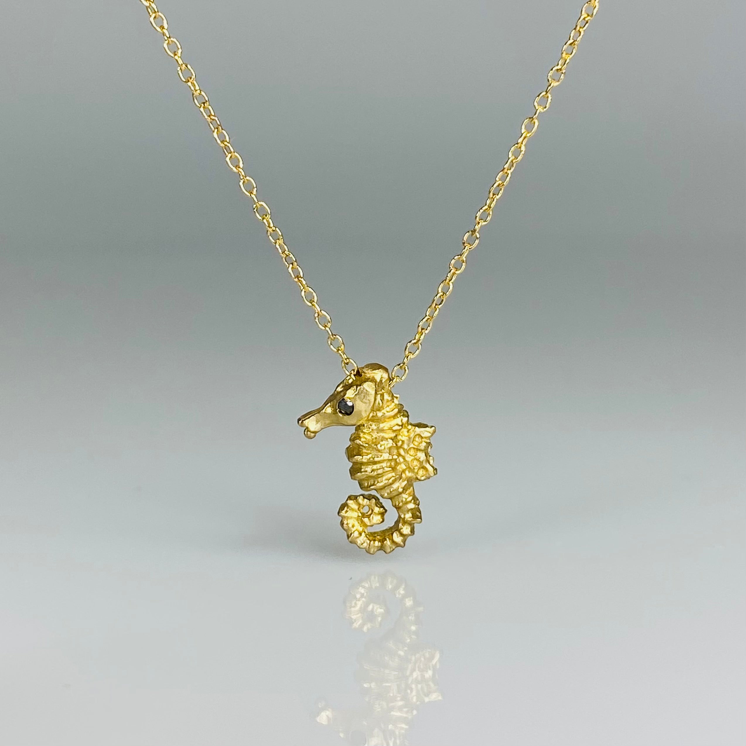 14K Yellow Gold Black Diamond Seahorse Necklace – KyleChanDesign