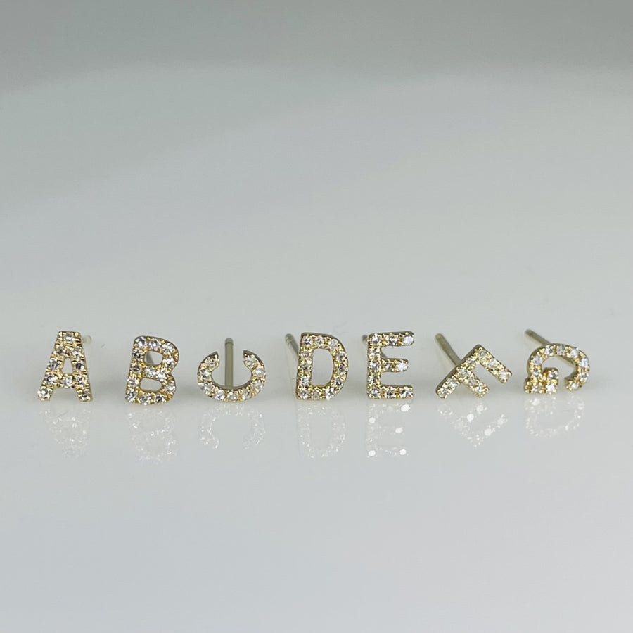 14K Yellow Gold Diamond Initial Stud Earring - Single
