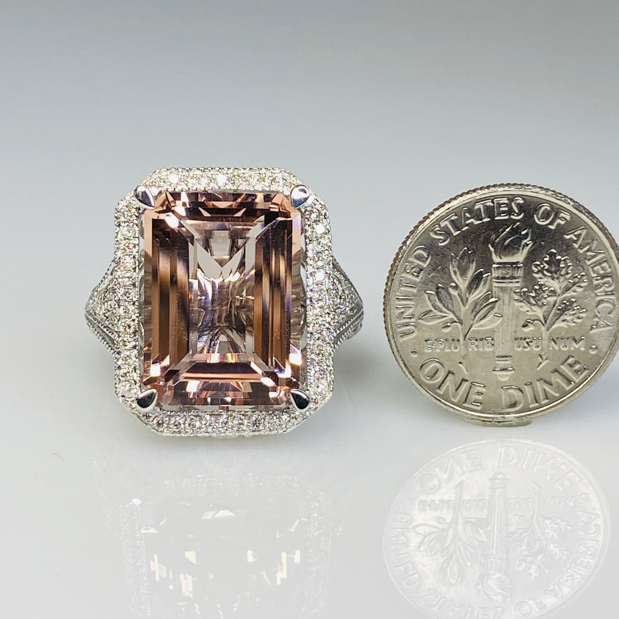 14K White Gold Morganite Diamond Ring 8.86ct