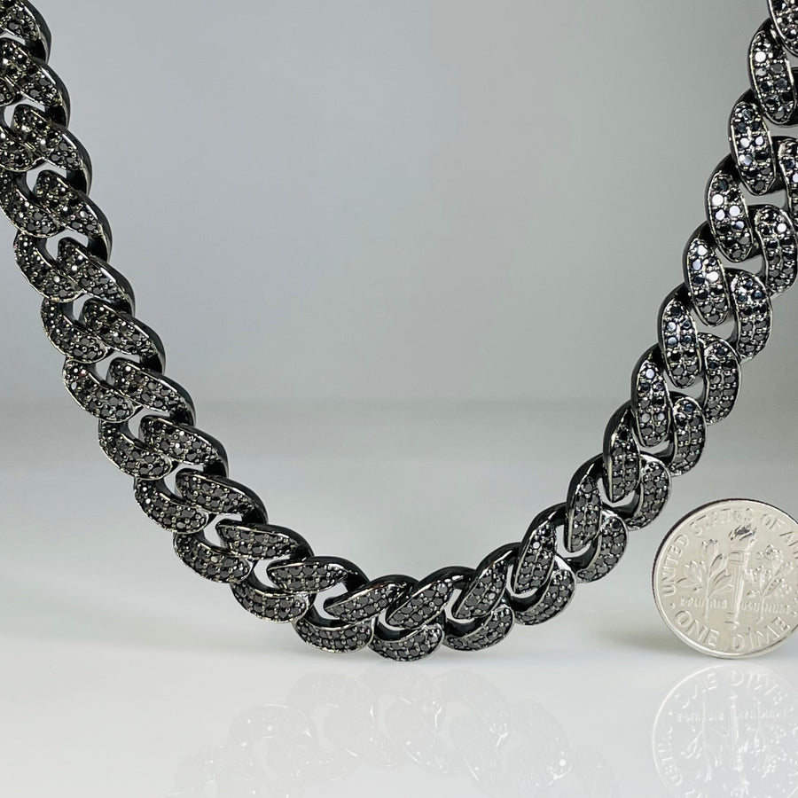 Sterling Silver Black Diamond Cuban Chain Necklace 21.15ct