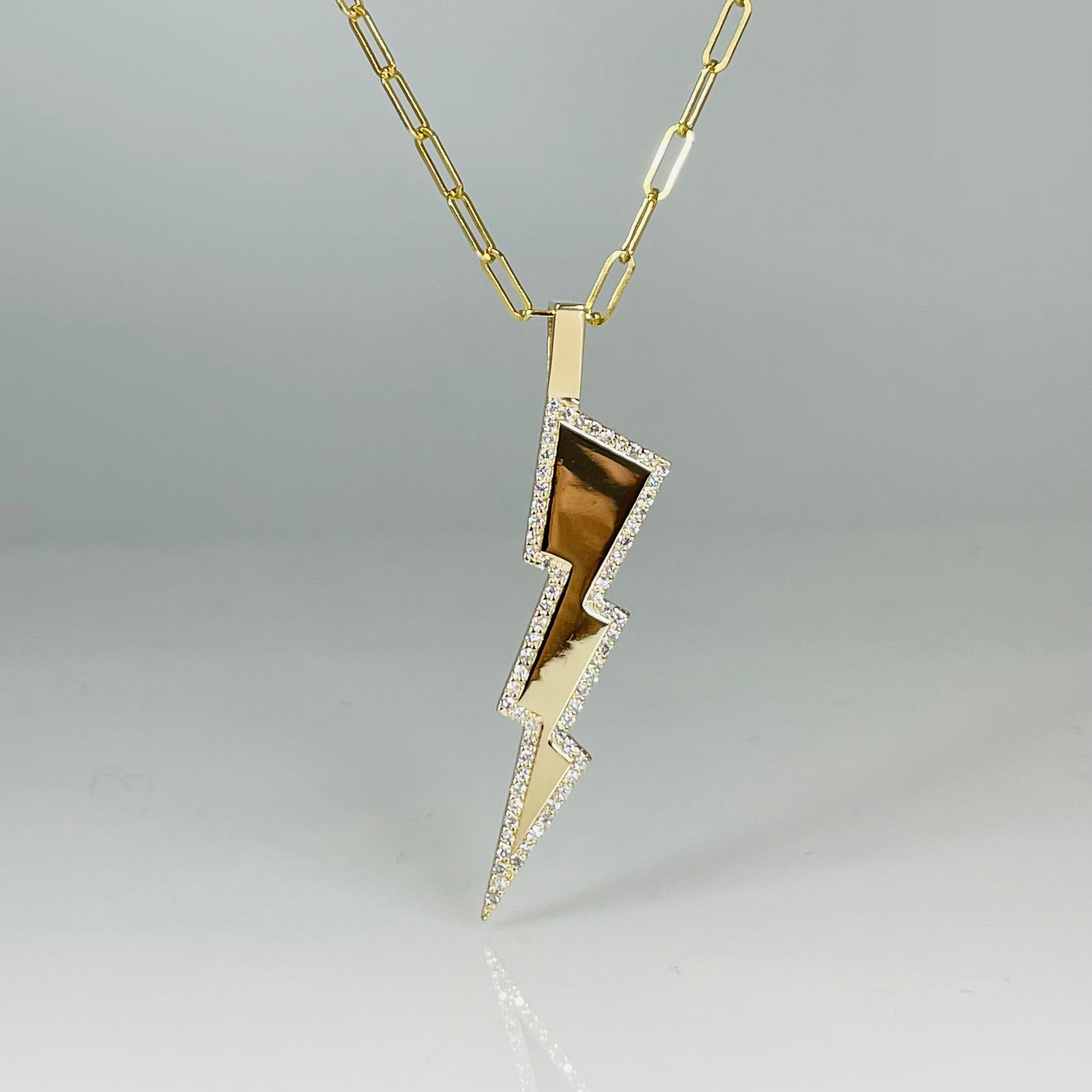 14K Yellow Gold Lightning Bolt Diamond Necklace 0.34ct