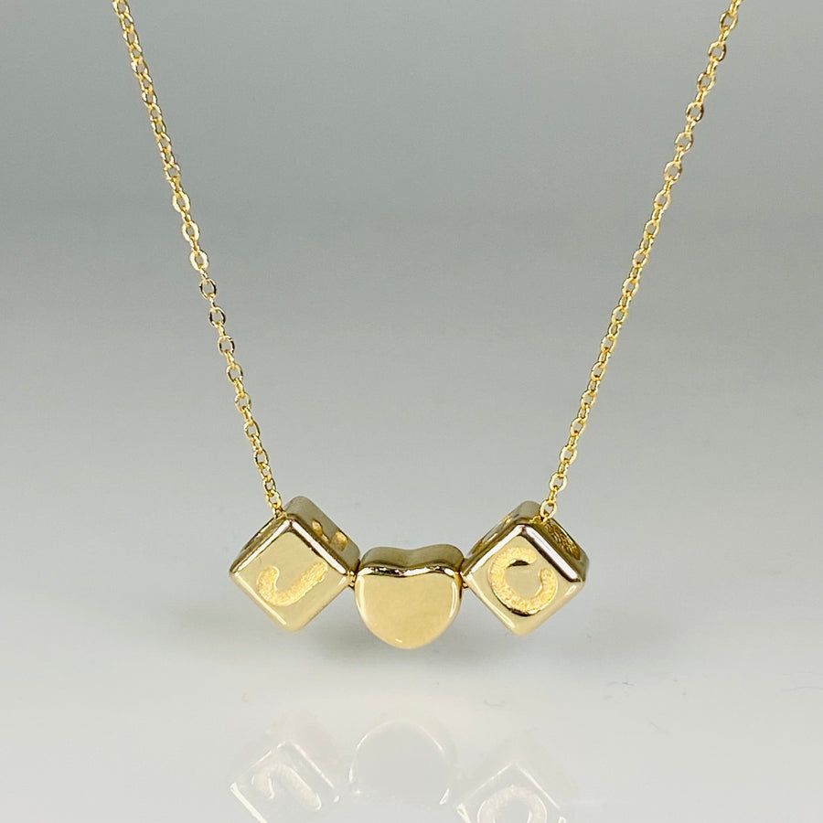 14K Yellow Gold Initial Cubes With Heart Necklace