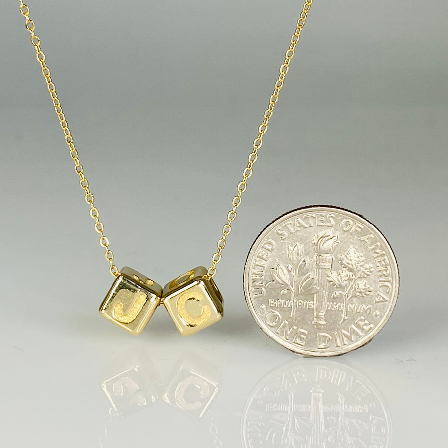 14K Yellow Gold Initial Cubes Necklace