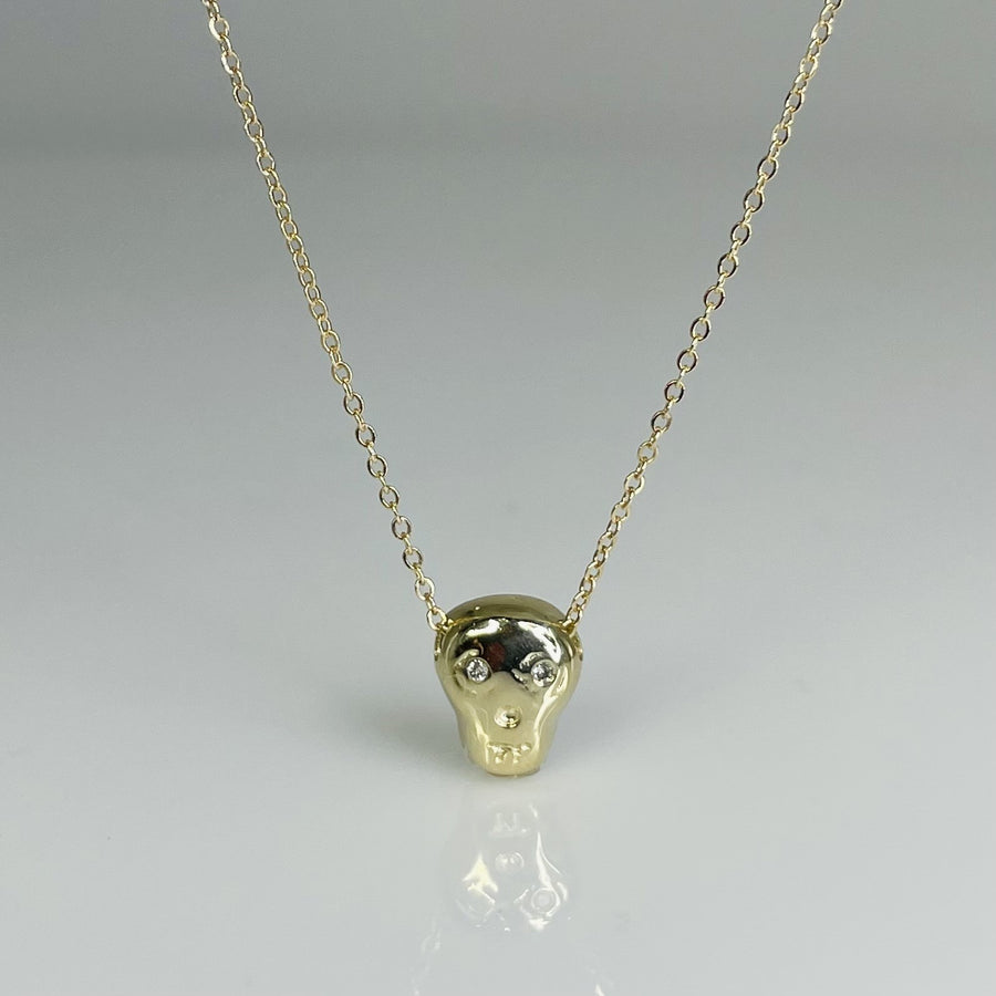 14K Yellow Gold Diamond Skull Necklace .06ct
