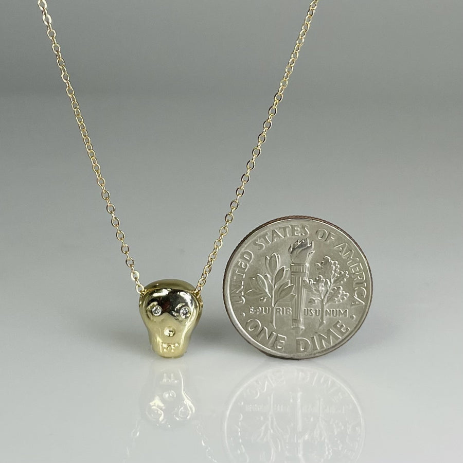 14K Yellow Gold Diamond Skull Necklace .06ct