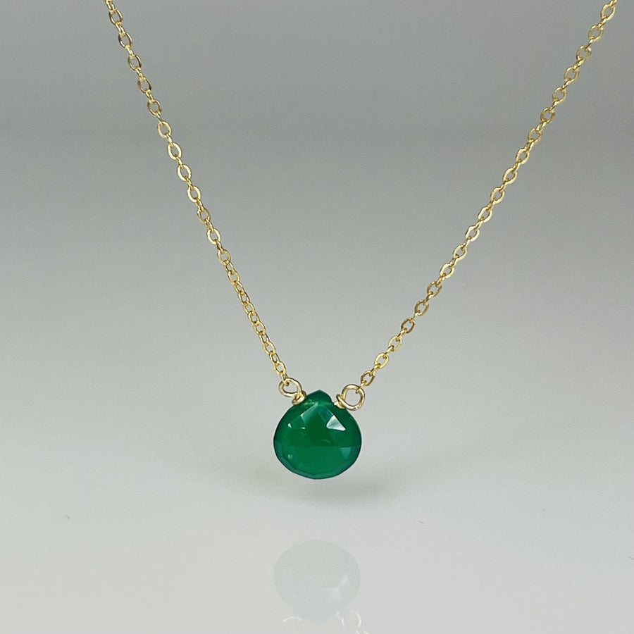 14K Yellow Gold Green Onyx Drop Necklace 7mm