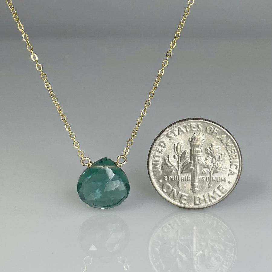14K Yellow Gold Emerald Hydro Quartz Drop Necklace