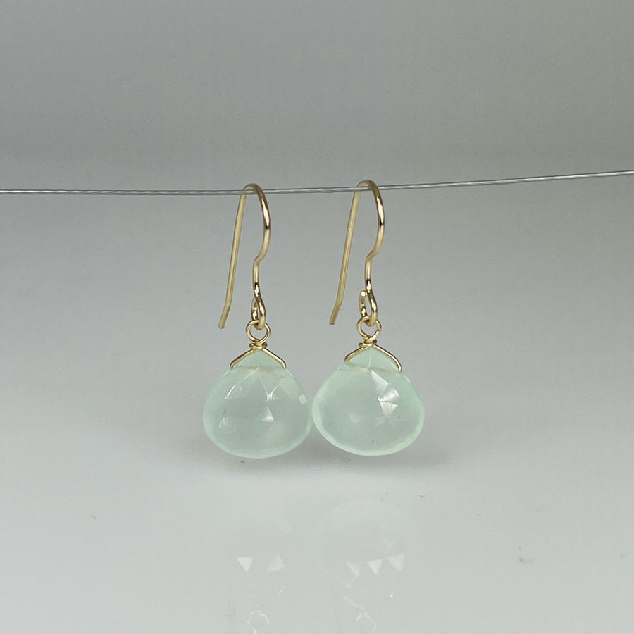 14K Yellow Gold Light Blue Chalcedony Teardrop Earrings