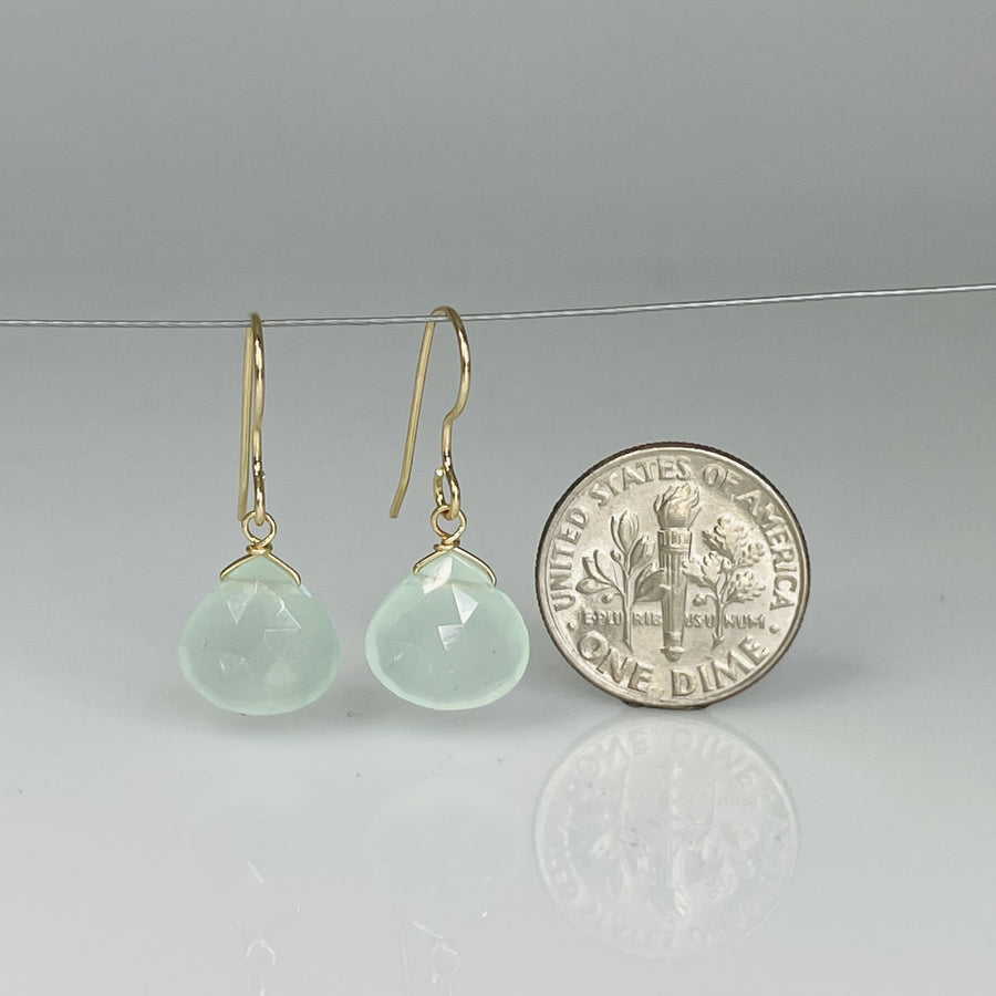 14K Yellow Gold Light Blue Chalcedony Teardrop Earrings