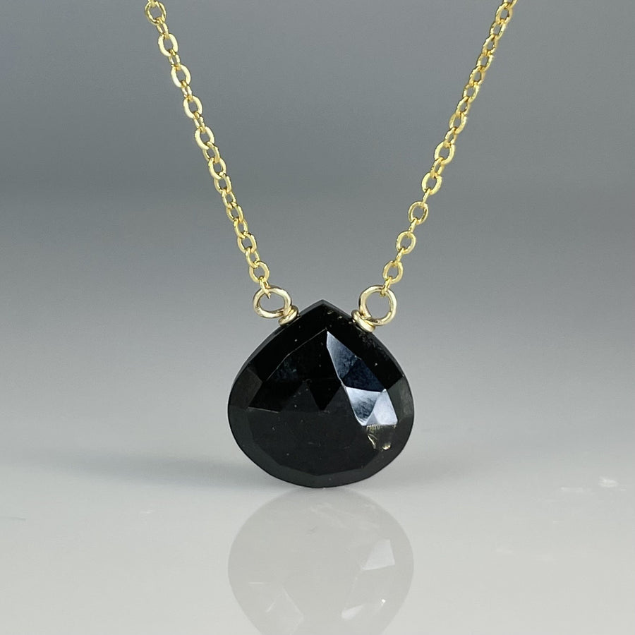 14K Yellow Gold Black Spinel Necklace 10x10mm