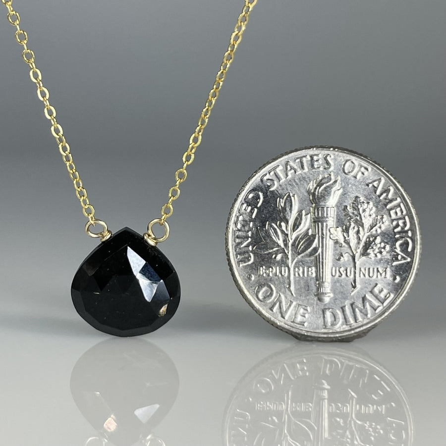 14K Yellow Gold Black Spinel Necklace 10x10mm
