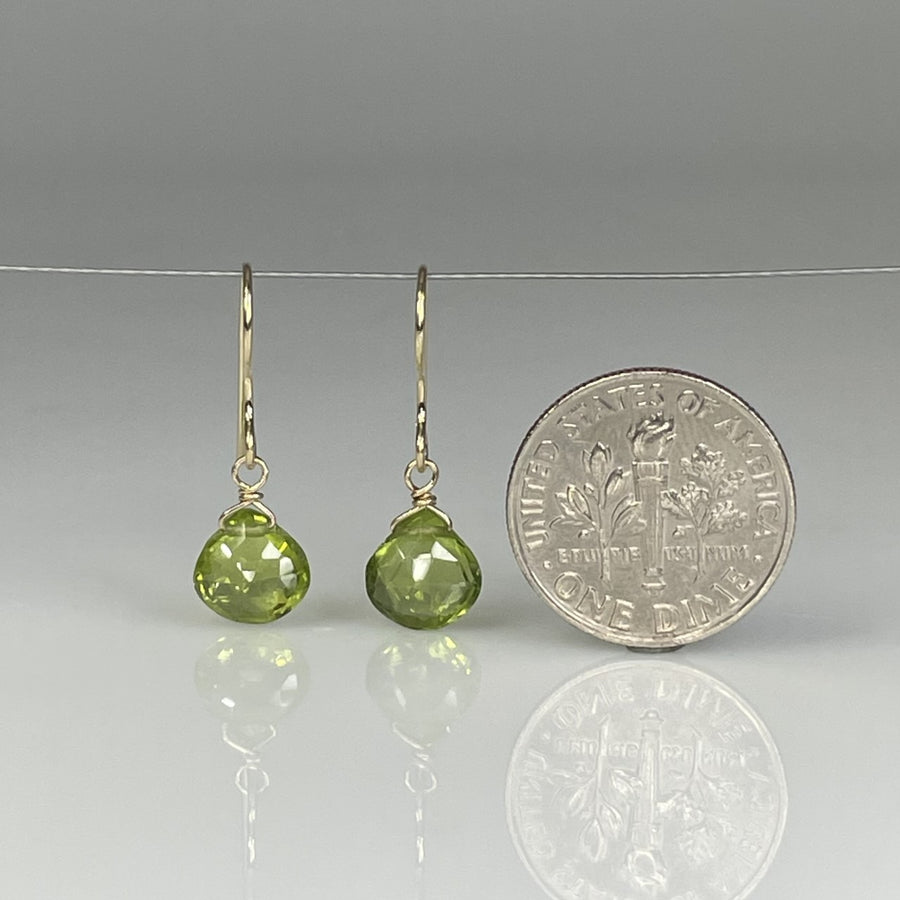 14K Yellow Gold Peridot Teardrop Earrings 9mm