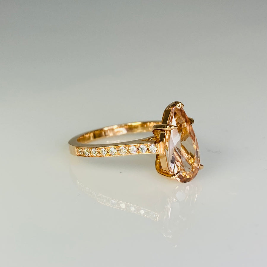 14K Rose Gold Morganite and Diamond Ring 1.79/0.40ct