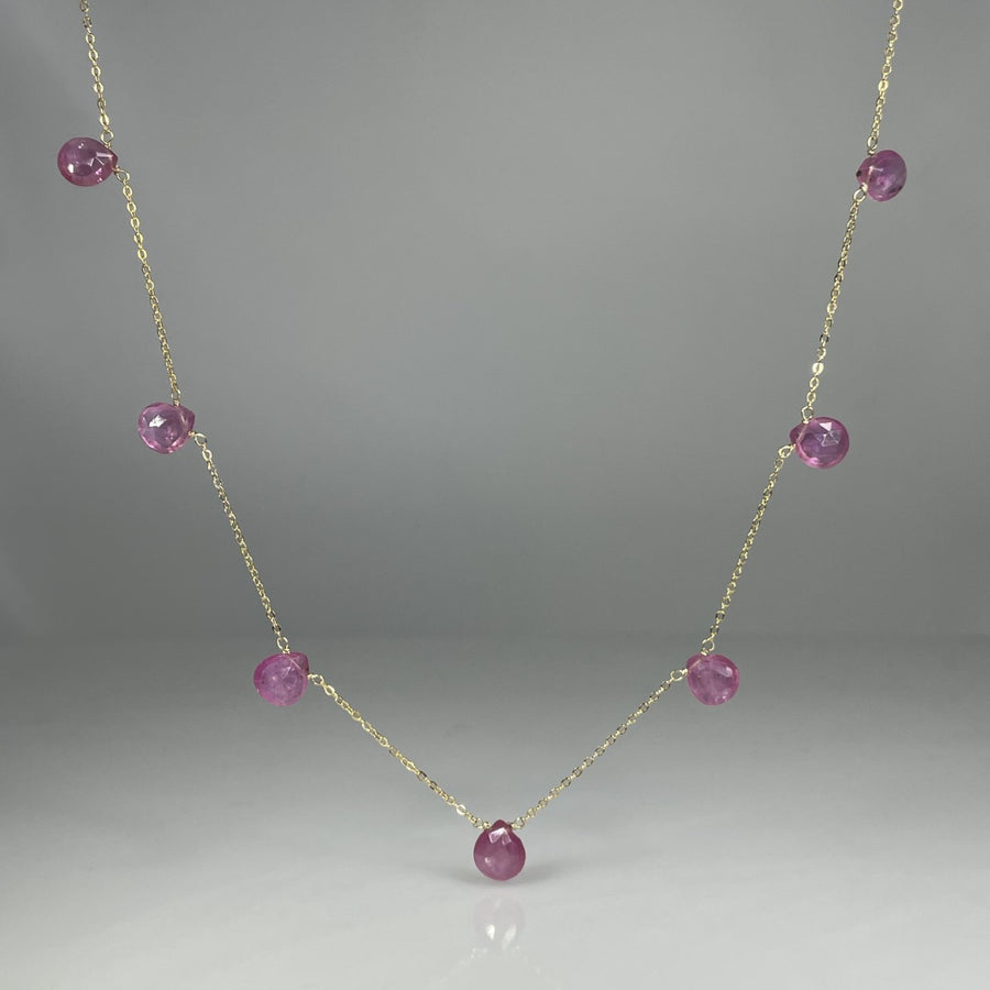 Pink Sapphire Multi Drop Necklace 7x7mm