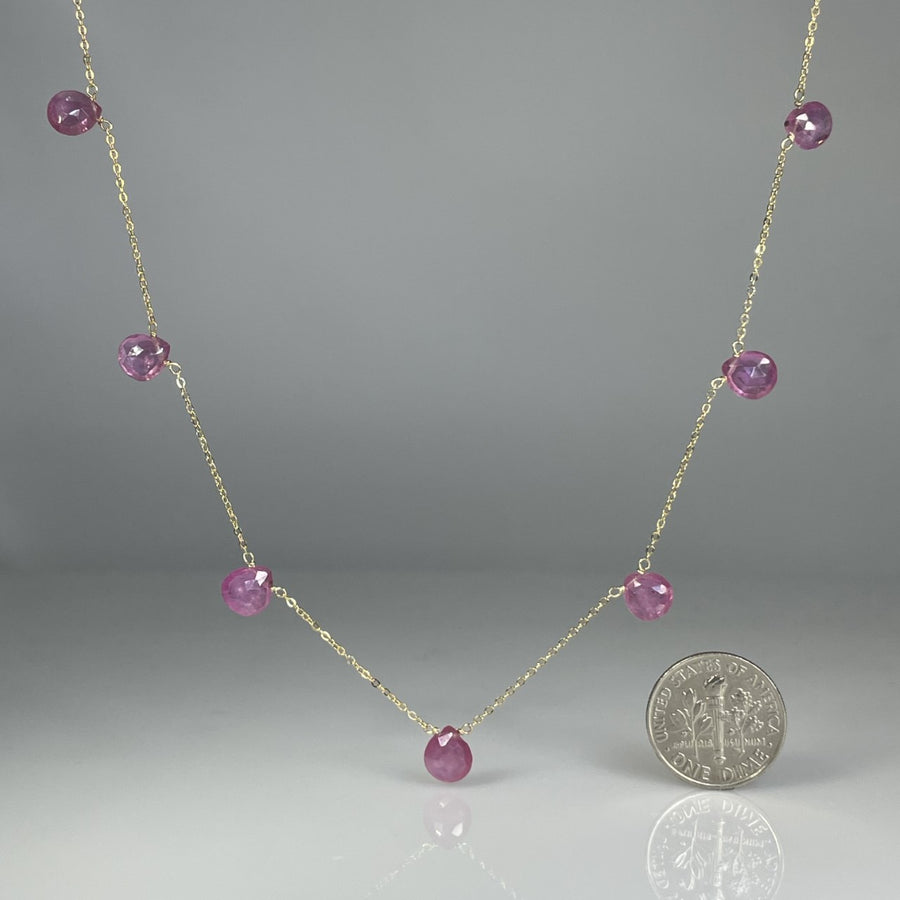 Pink Sapphire Multi Drop Necklace 7x7mm