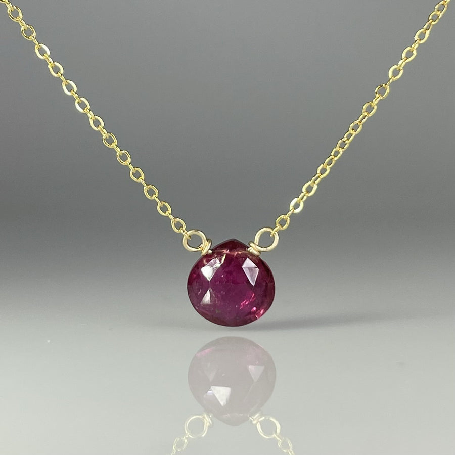 14K Yellow Gold Pink Tourmaline Drop Necklace 8mm