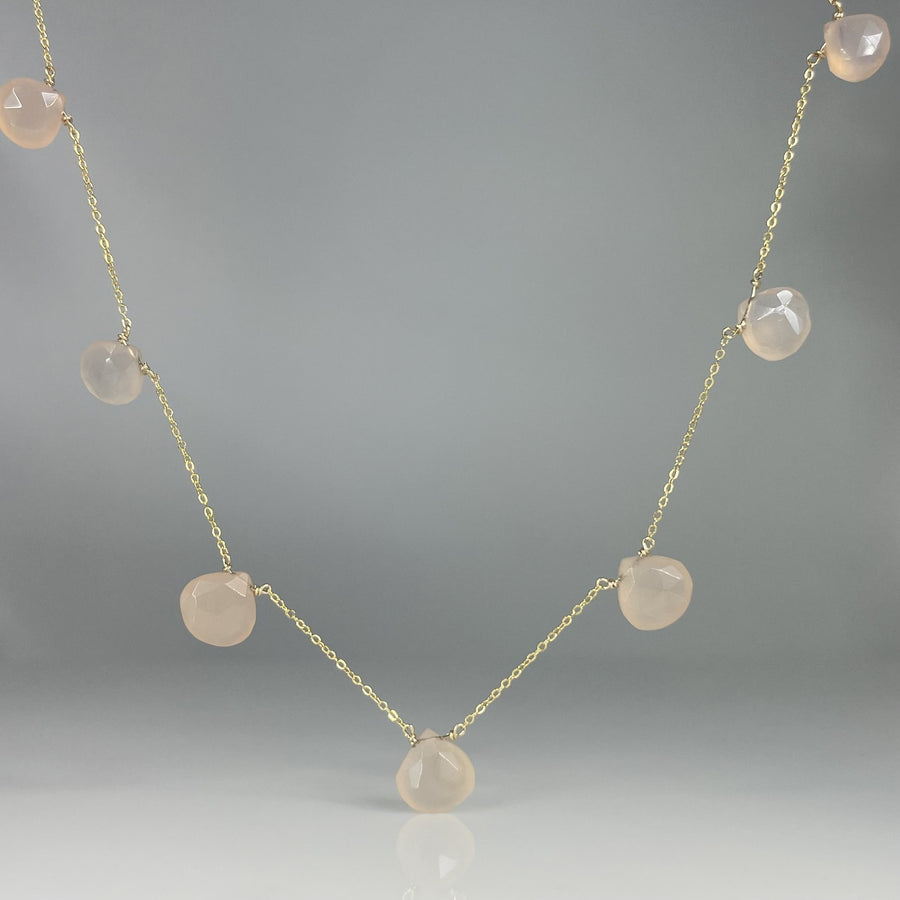 Pink Chalcedony Multi Drop Necklace 7x7mm