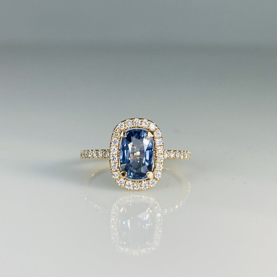 14K Rose Gold Ceylon Blue Sapphire Diamond Ring 1.27ct/0.22ct