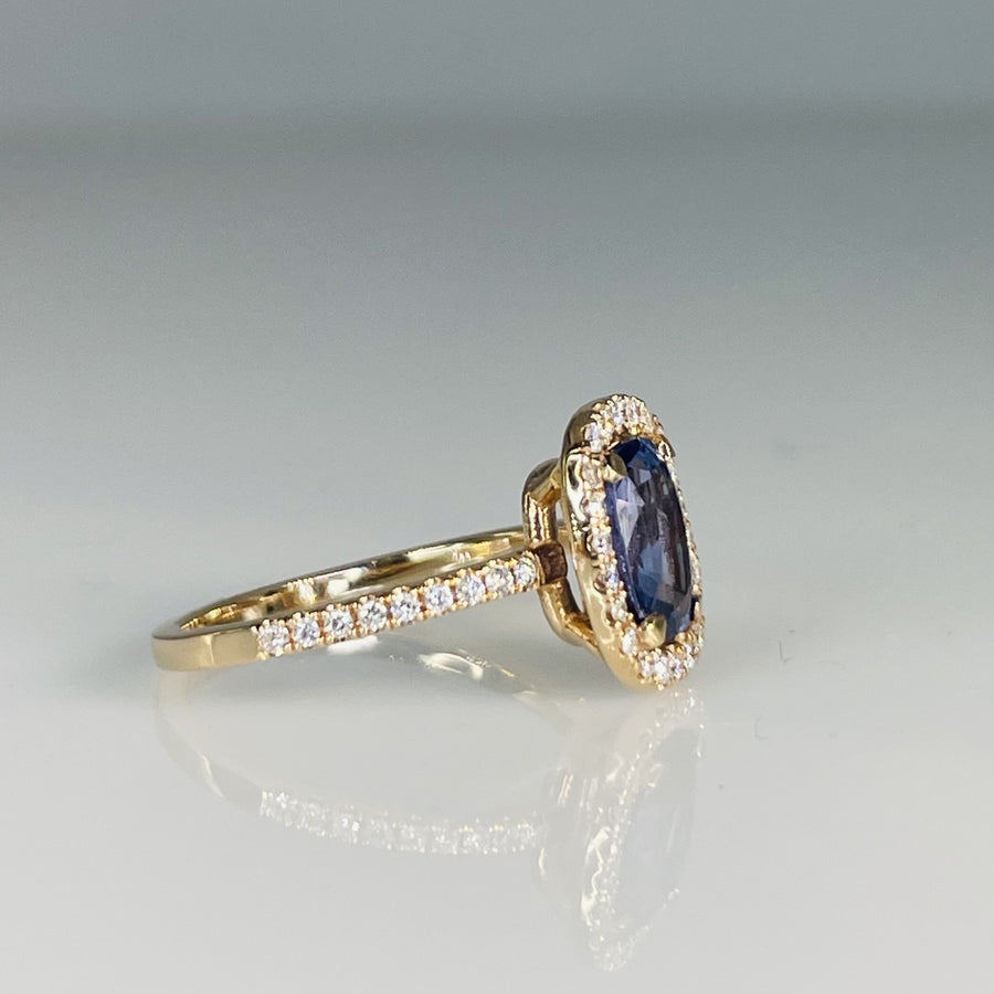 14K Rose Gold Ceylon Blue Sapphire Diamond Ring 1.27ct/0.22ct