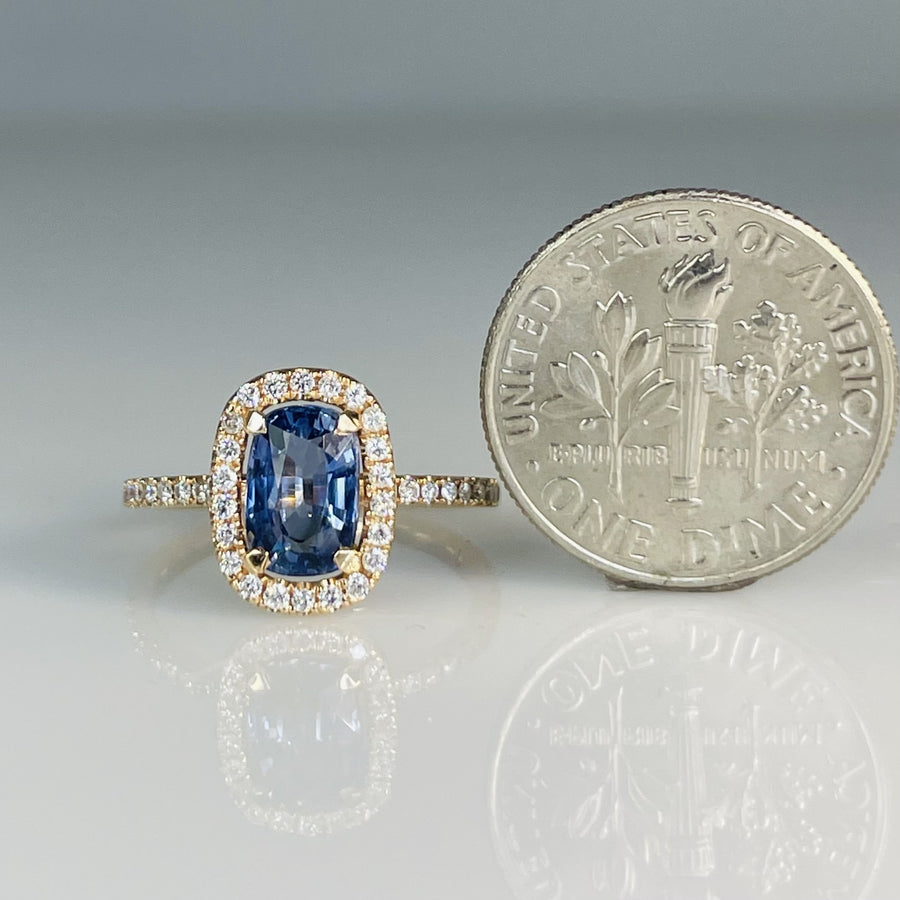 14K Rose Gold Ceylon Blue Sapphire Diamond Ring 1.27ct/0.22ct