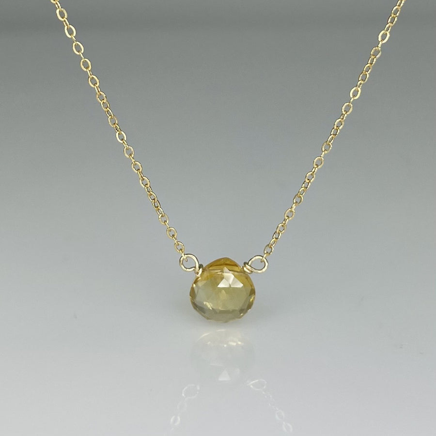 14K Yellow Gold Citrine Drop Necklace 8mm