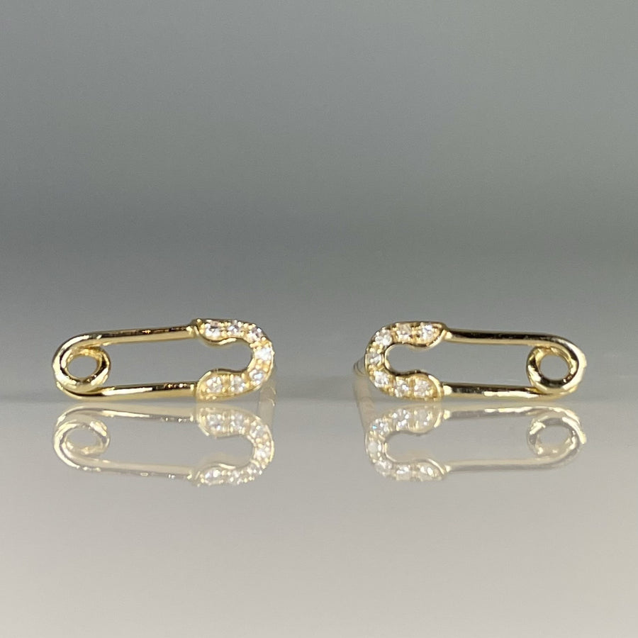 14 Karat Yellow Diamond Safety Pin Earrings 0.05ct