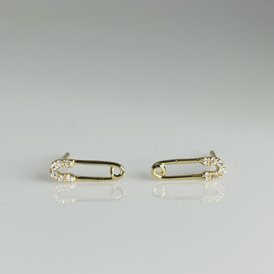 14 Karat Yellow Diamond Safety Pin Earrings 0.05ct