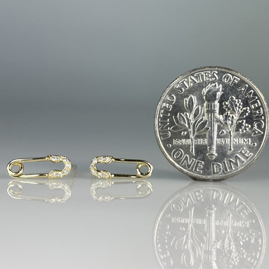 14 Karat Yellow Diamond Safety Pin Earrings 0.05ct
