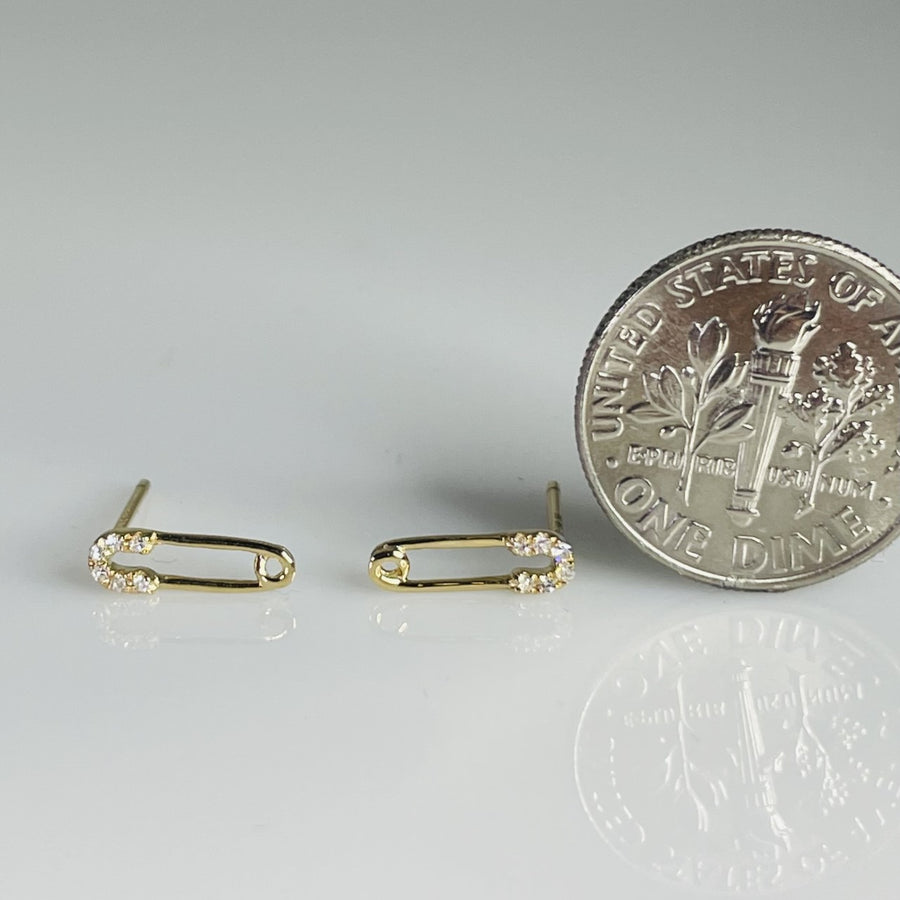 14 Karat Yellow Diamond Safety Pin Earrings 0.05ct