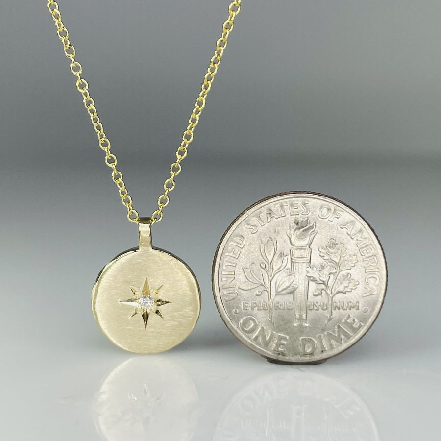 14K Yellow Gold Diamond North Star Disc Necklace