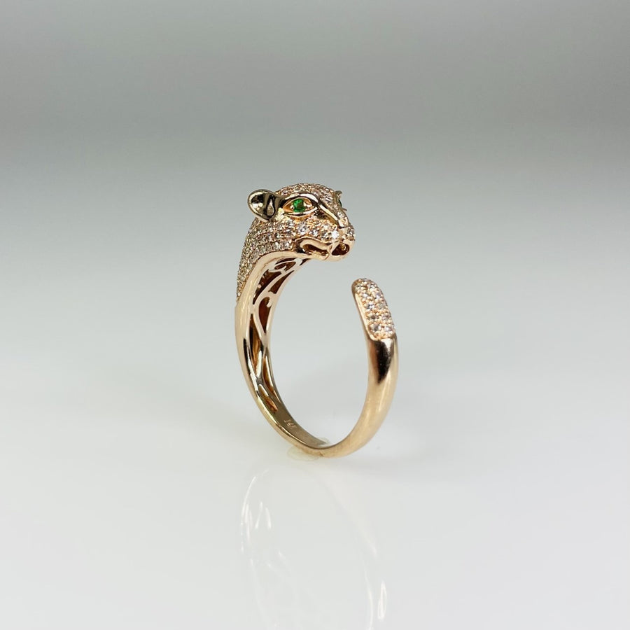 14 Karat Rose Gold Diamond Panther Ring 0.52ct