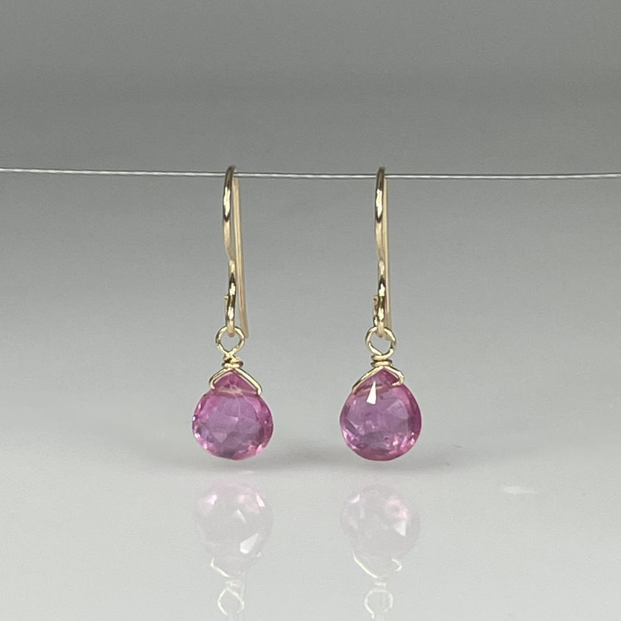 14K Yellow Gold Pink Sapphire Drop Earrings