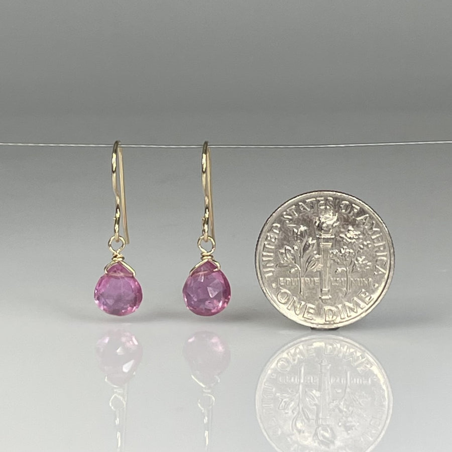 14K Yellow Gold Pink Sapphire Drop Earrings
