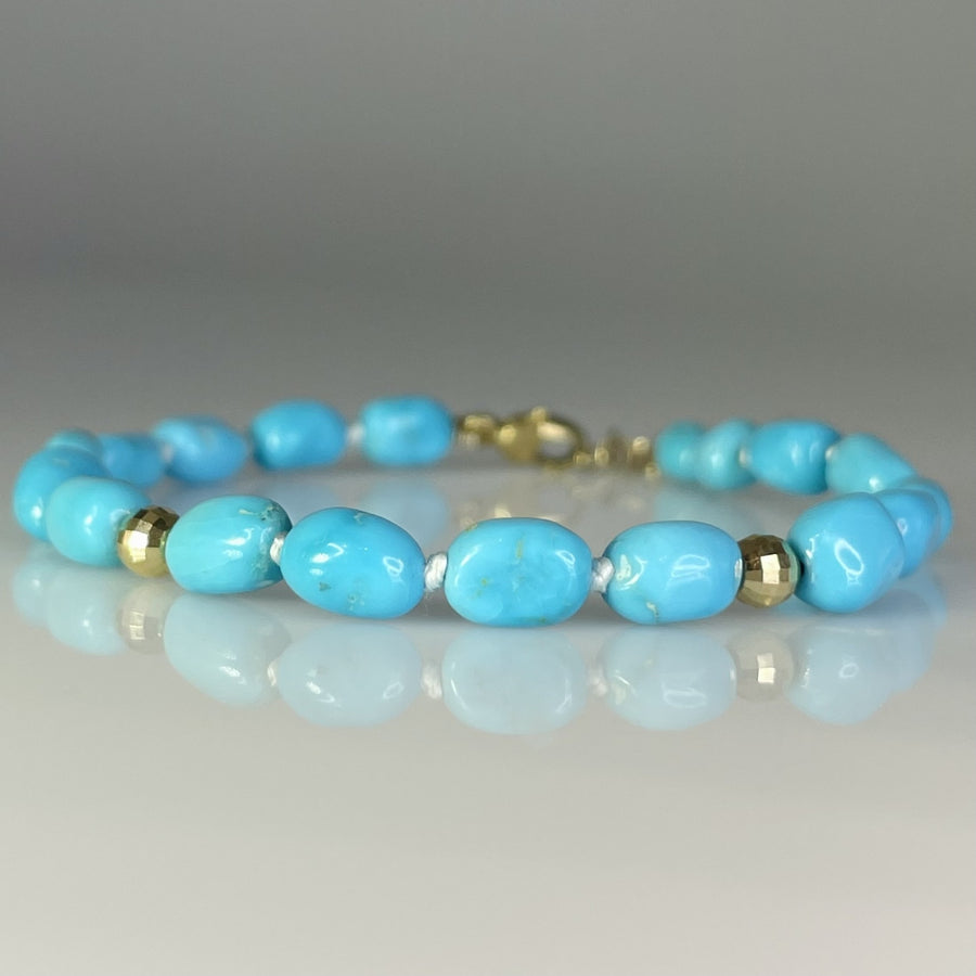 14K Yellow Gold Sleeping Beauty Turquoise Bracelet 5x8mm