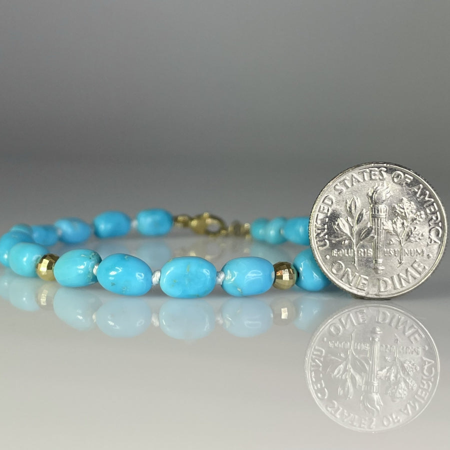 14K Yellow Gold Sleeping Beauty Turquoise Bracelet 5x8mm
