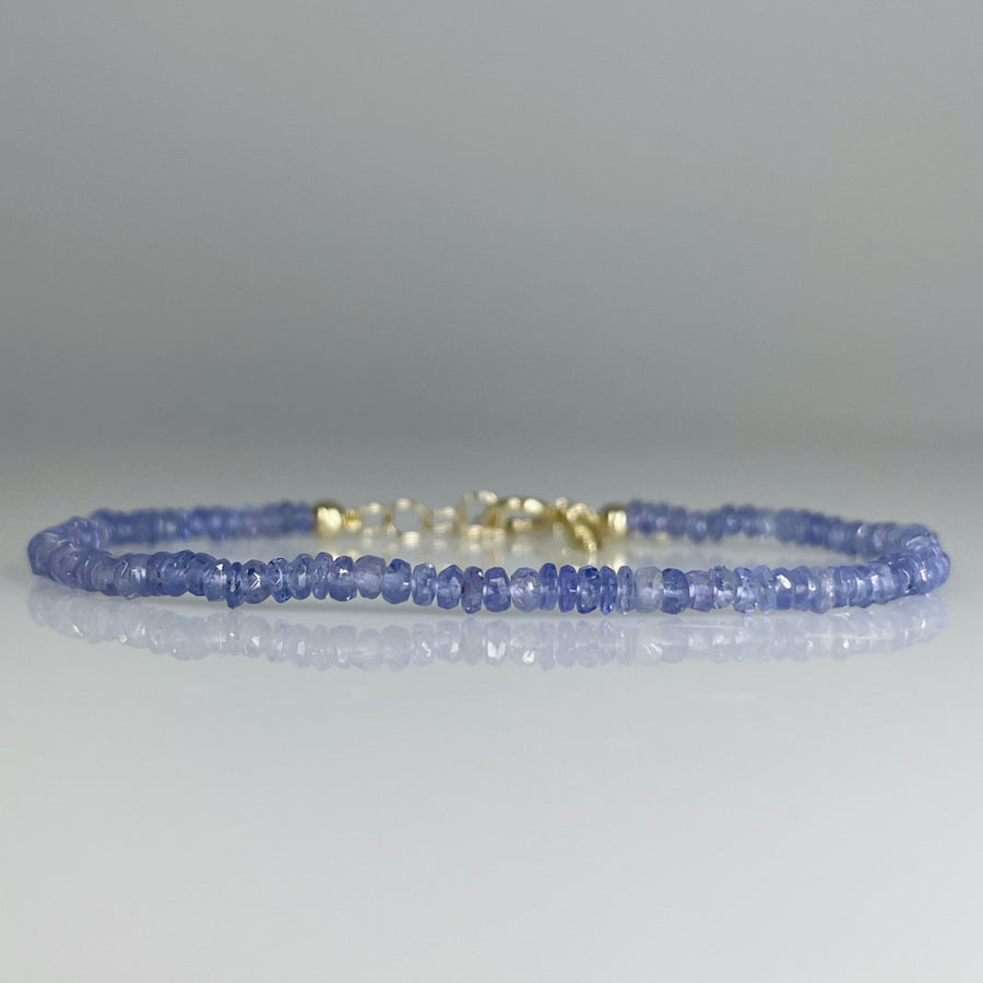 14K Yellow Gold Tanzanite Beaded Bracelet 2mm