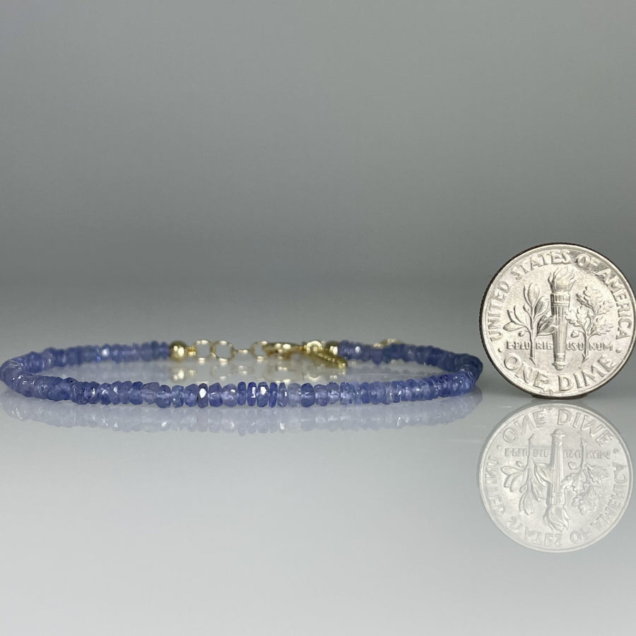 14K Yellow Gold Tanzanite Beaded Bracelet 2mm
