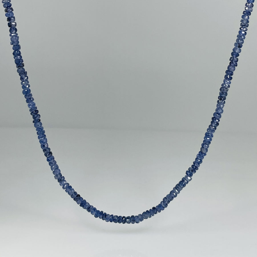 14K Yellow Gold Blue Sapphire Beaded Necklace 2mm
