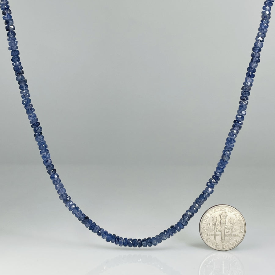 14K Yellow Gold Blue Sapphire Beaded Necklace 2mm