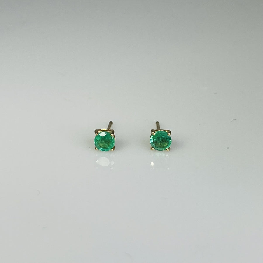 14K Yellow Gold Emerald Stud Earrings 0.40ct