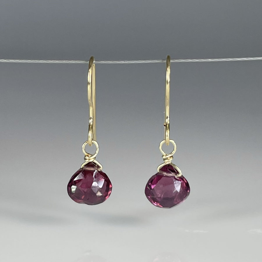 14K Yellow Gold Rhodolite Garnet Teardrop Earrings 7mm