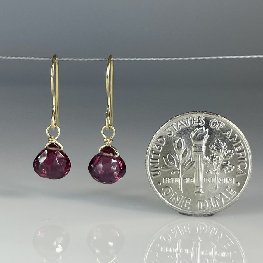 14K Yellow Gold Rhodolite Garnet Teardrop Earrings 7mm