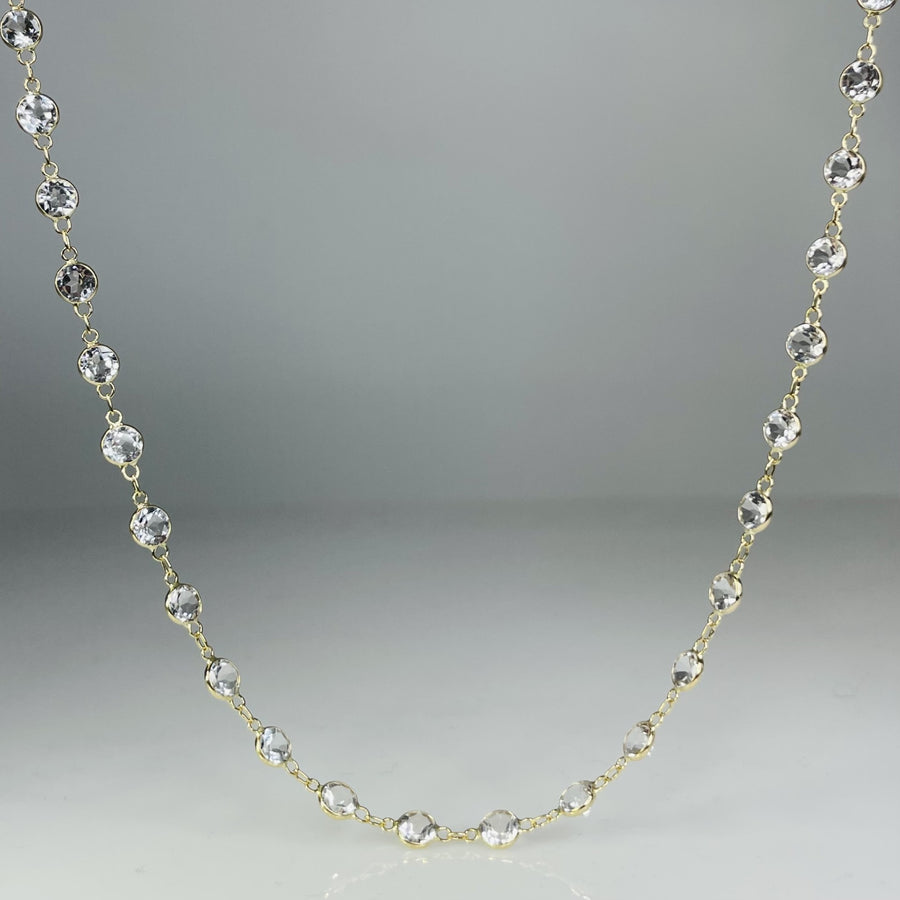14K Yellow Gold White Topaz Bezel Necklace 16-18"