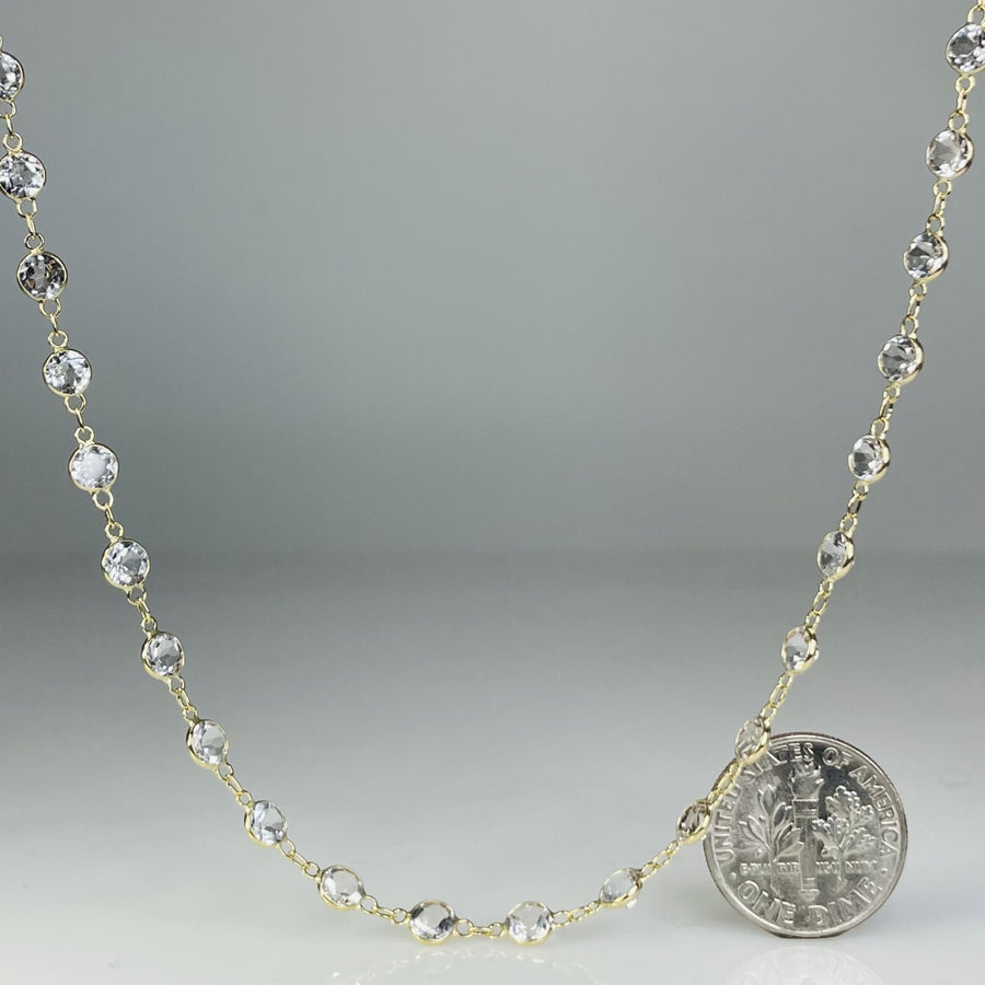 14K Yellow Gold White Topaz Bezel Necklace 16-18"